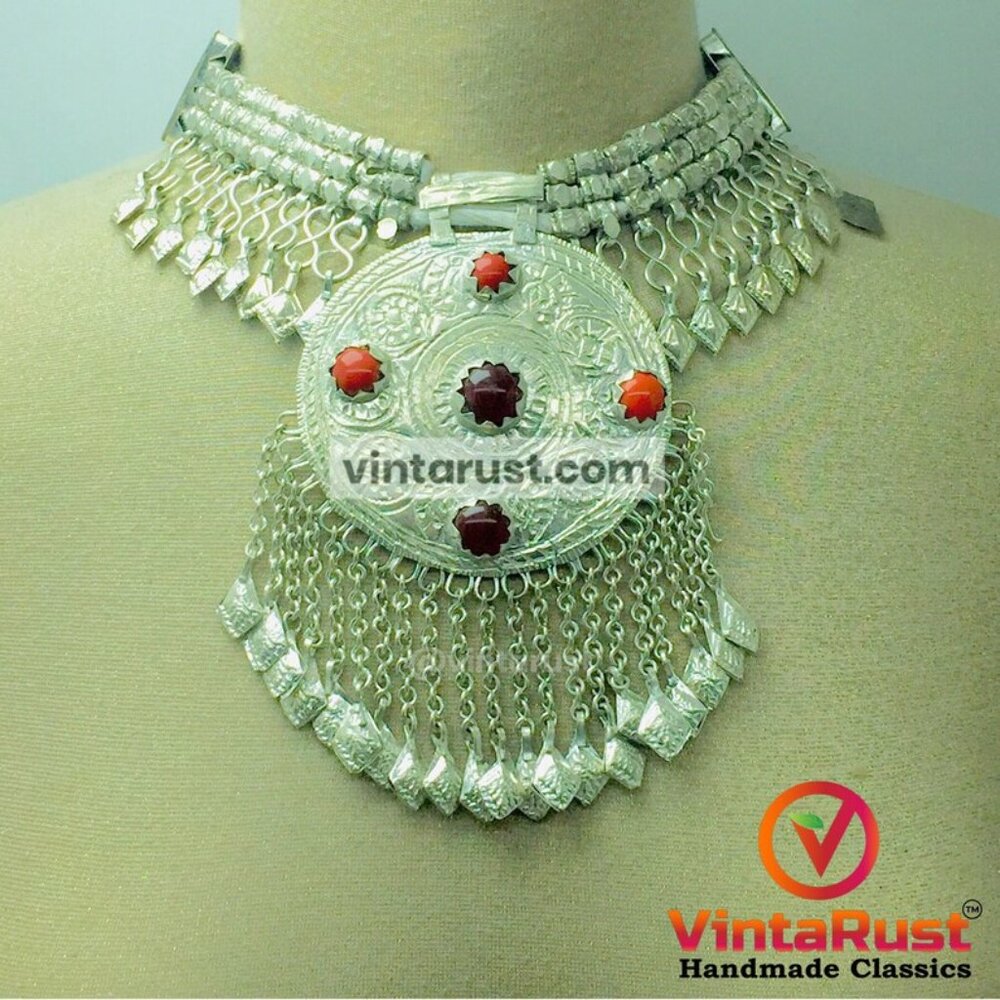 Silver Massive Pendant, Kuchi Handmade Classic Pendant With Dangling Leaf Style